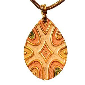 Vintage 1970s Era Unsigned Eisenberg Enamel Pendant Gold Tone Necklace